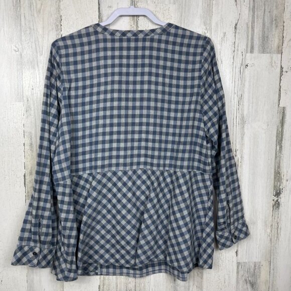 J. JIll flannel pullover tunic top shirt gingham check henley blue gray large - Picture 6 of 6